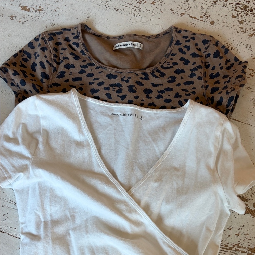 Abercrombie & Fitch Women's White Wrap Top and Brown Leopard Bodysuits